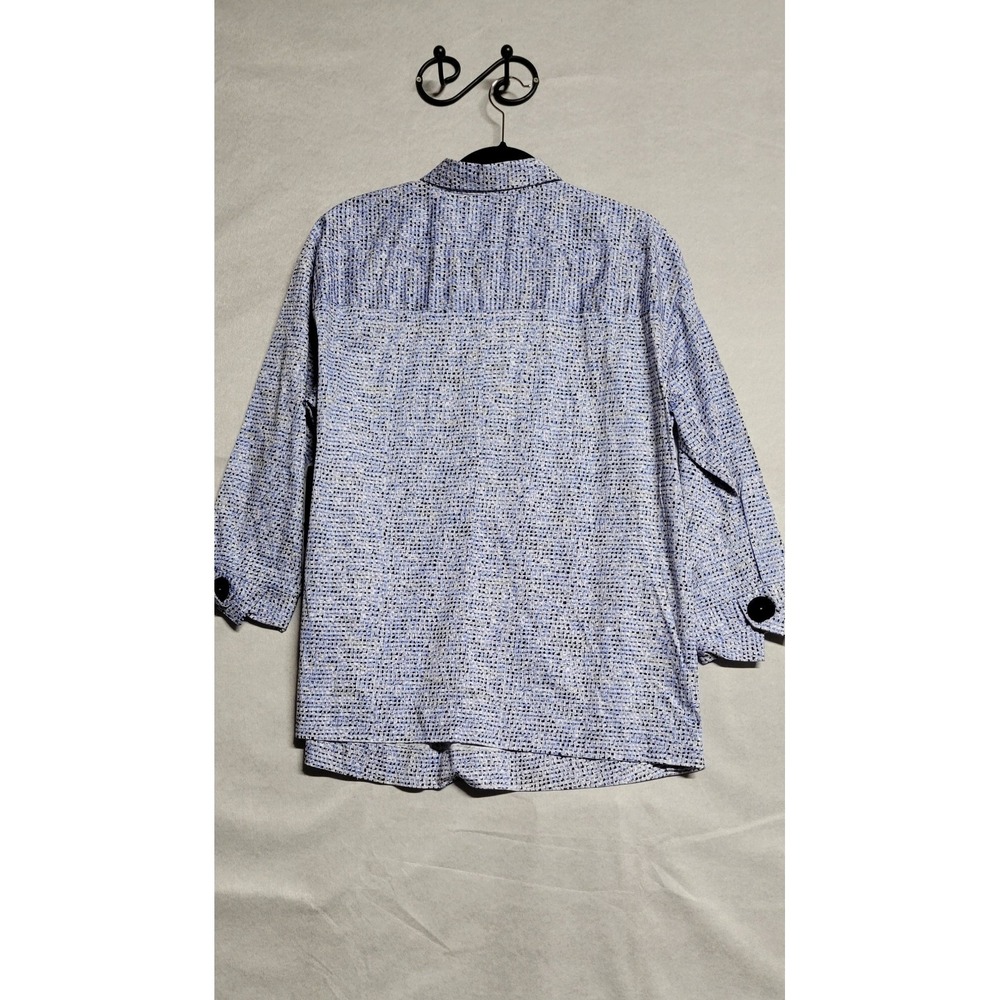 Blue/black/white Print Nic+Zoe Ls Oversize Tunic W Large Black Buttons Trim Sz L - Picture 5 of 10